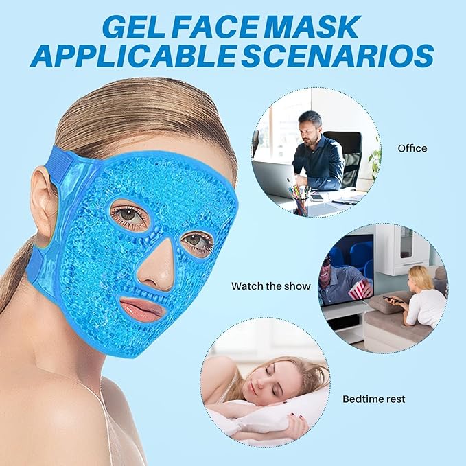 Ice Pack Cold Face Eye Masks Reduce Face Puff, Dark Circles, Reusable Cold Hot Gel Face Eye Mask, Suitable for Women Facial SPA, Ice Face Mask for Sleeping, Headaches (Blue)-GlimoraGlow