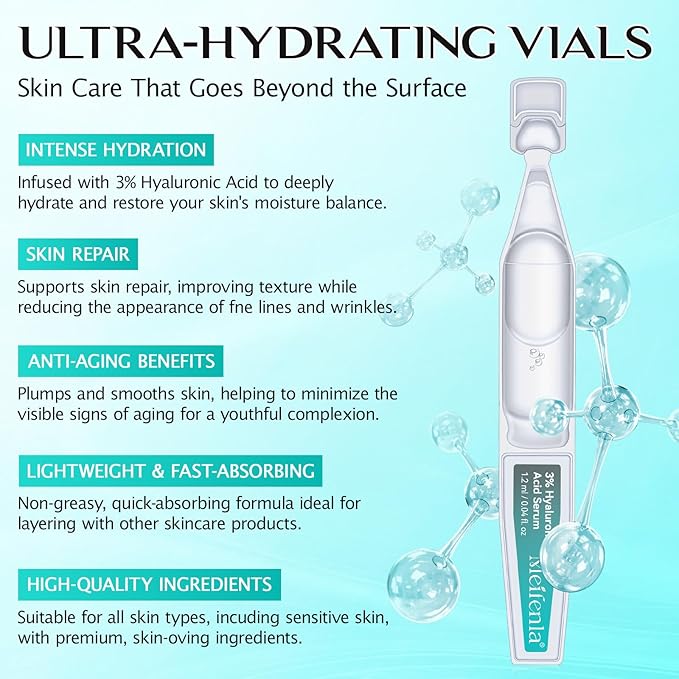 Hyaluronic Acid Serum for Face, 3% Hyaluronic Acid Serum Ultra-Hydrating Tube, Anti Aging Single-Use Vials Skincare for Dry Skin, Smoother Skin, Deep Moisturizing, Pre-Makeup Skincare - 1 Box of 30-GlimoraGlow