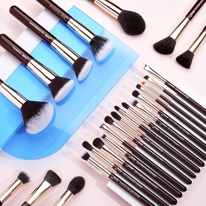 Jessup Makeup Brushes Set Professional, 25PCS Premium Natural Powder Foundation Eyeshadow Blending Concealer Blusher Highlight Labeled Brushes, T280-GlimoraGlow
