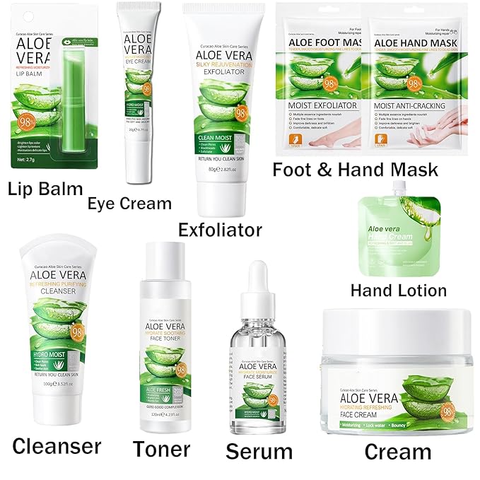 10Pcs Skin Care Products Set, Aloe Vera Skin Care Sets, Skin Care Gift Set for Women Girls, Skincare Routine Set, Face Care Kit for Dry Skin, Hydrating Whole Body Skin Care-GlimoraGlow