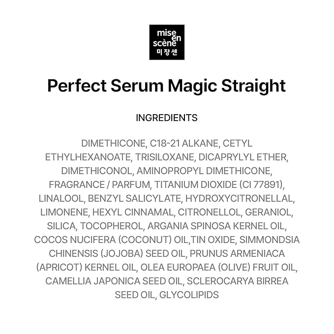Mise En Scene Magic Straight Perfect Serum - Anti Frizz Hair Straightening Serum with heat protectant for straightener, hair tamer oil, Coconut Oil for Smooth, Silky, and Shiny Hair, 2.71 Fl Oz-GlimoraGlow