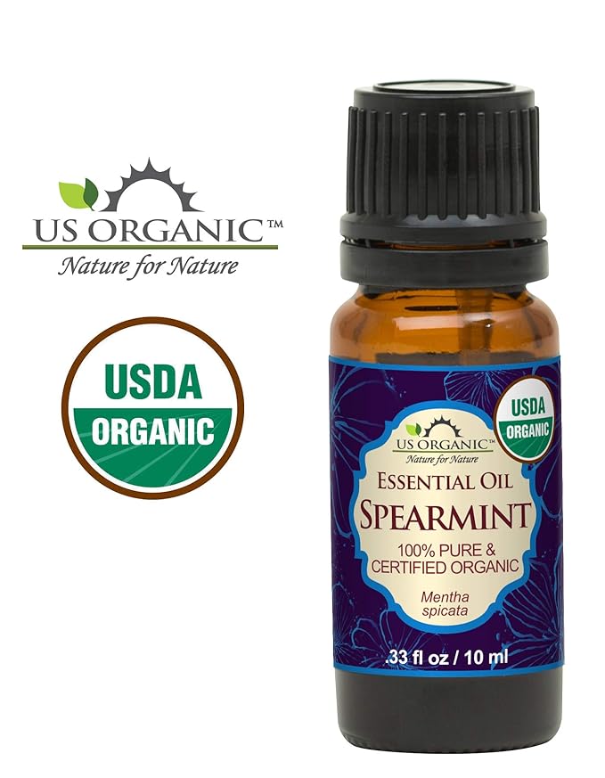 US Organic 100% Pure Spearmint Essential Oil - USDA Certified Organic, Steam Distilled - W/Euro droppers (More Size Variations Available) (10 ml / .33 fl oz)-GlimoraGlow
