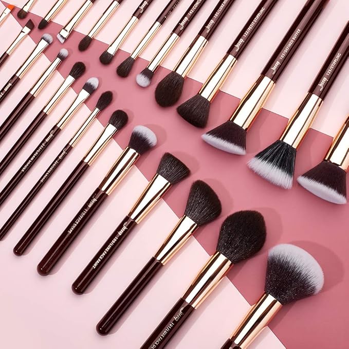Jessup Makeup Brushes Set Professional, 25PCS Premium Natural Powder Foundation Eyeshadow Blending Concealer Blusher Highlight Labeled Brushes, T280-GlimoraGlow