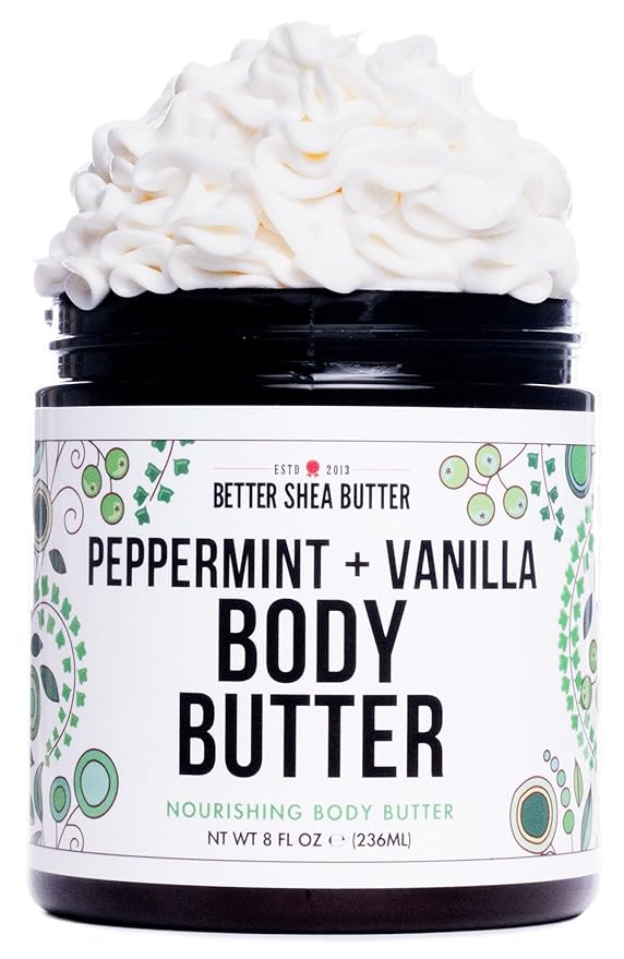 Peppermint Vanilla Body Butter - Natural Lotion for Women with Shea Butter & Jojoba Oil - Non-Greasy Whipped Body Lotion for Dry Skin - Vanilla Scented Peppermint Body Lotion-GlimoraGlow