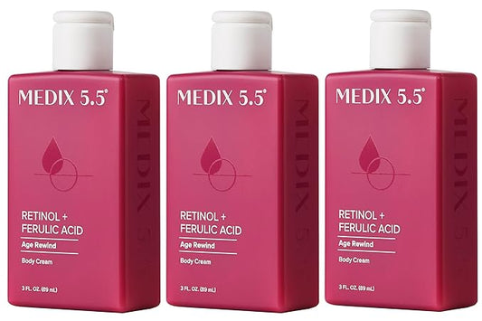 Medix 5.5 Retinol Body Lotion Firming Moisturizer | Crepey Skin Care Treatment | Retinol Body Cream | Firming Cream Targets Look Of Crepe Skin, Wrinkles, & Sagging, 3 Fl Oz Travel Size, 3-Pack-GlimoraGlow