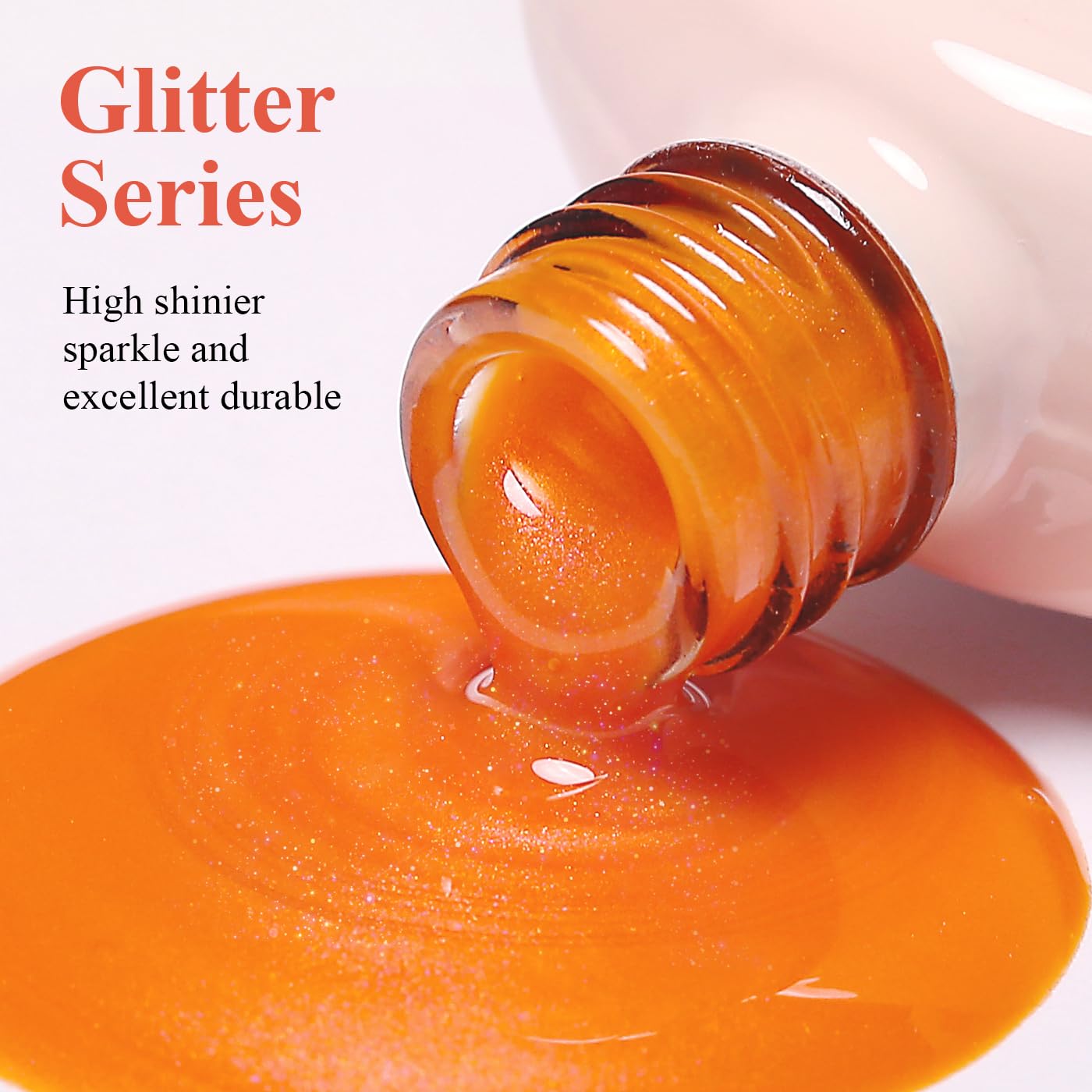 Imtiti Glitter Gel Nail Polish, Bright Orange Pearl Glitter Nail Gel Polish Diamond Shimmer Sparkle Soak Off UV LED Spring Summer Manicure 10ML-GlimoraGlow