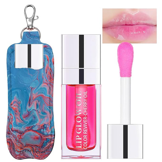 Hydrating Lip Glow Oil, Plumping Watery Lip Gloss, Refreshing Moisturizing Lip Oil Tinted Lip Balm, Lasting Nourishing Revitalizing Lip Tint Lip Care (07# Raspberry Red)-GlimoraGlow
