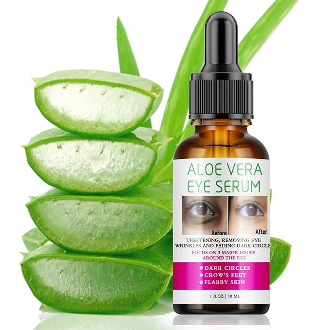 Aloe Vera Eye Serum Dark Circles Under Eye Treatment for Women to Reduce Appearance of Puffy Eyes Eye Bags Fine Lines and Wrinkles for All Skin Types, Beauty Skin Care Gift-GlimoraGlow