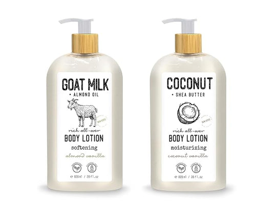 Skin Verse Body Lotion, Goat Milk, Almond Oil Body Lotion, Softening, Almond Vanilla, Coconut, Shea Butter Body Lotion, Moisturizing, Coconut Vanilla, 28 fl. oz. | Home and Body Co-GlimoraGlow