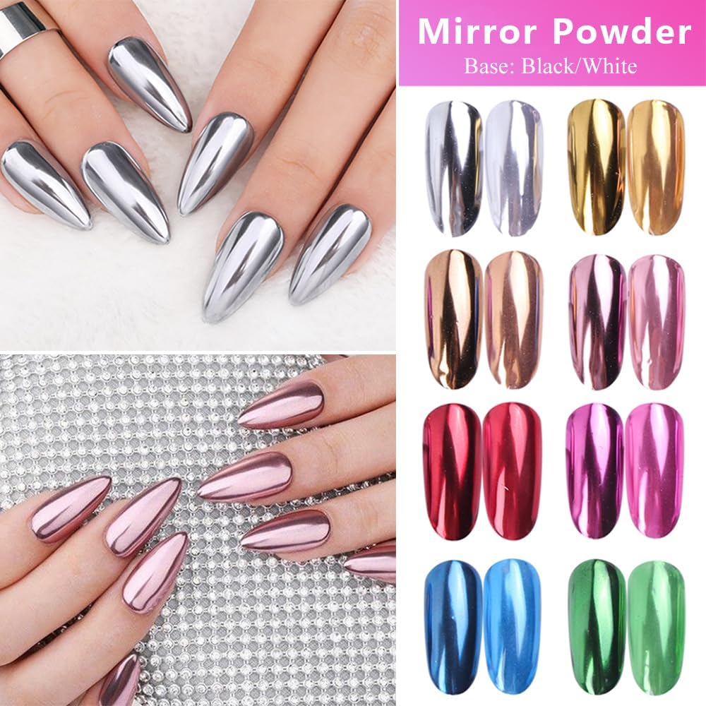 16 Colors Chrome Nail Powder Set, Metallic Mirror Effect Holographic Aurora Chameleon Pigment Glitter for Gel Polish Manicure Nail Art Decorations-GlimoraGlow