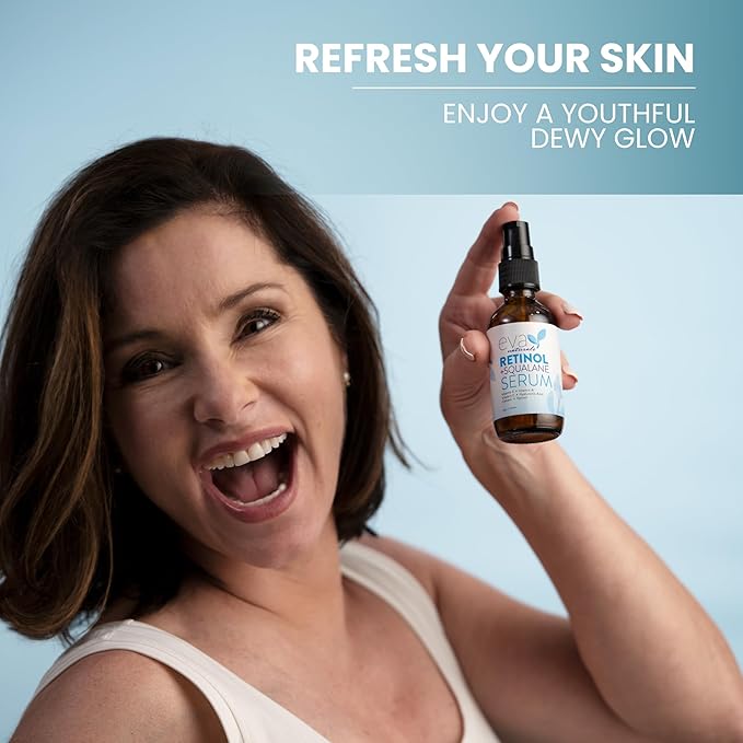 Eva Naturals Retinol + Squalane Serum – Anti Aging Face Serum for Wrinkles, Collagen Boost, Eye & Night Use – Retinoid Skin Care for Acne, Pores, Dark Spots & Sensitive Skin-GlimoraGlow