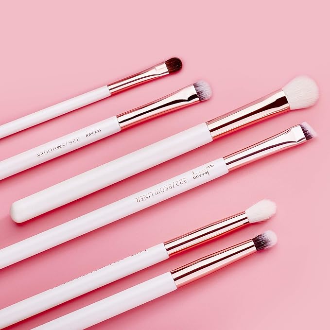Jessup Eye Makeup Brush Set Professional 15pcs White/Rose Gold Premium Natural-synthetic Eye Shadow Blending Concealer Eye & Brow Liner Brushes, T217-GlimoraGlow