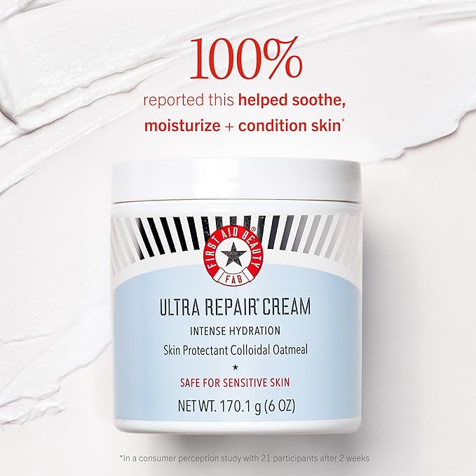 First Aid Beauty - Ultra Repair Cream, Intense Hydration Whipped Colloidal Oatmeal, Clinically Proven to Strengthen Skin Barrier in 7 Days & Helps Relieve Eczema, Luxury Face & Body Moisturizer, 8 oz-GlimoraGlow