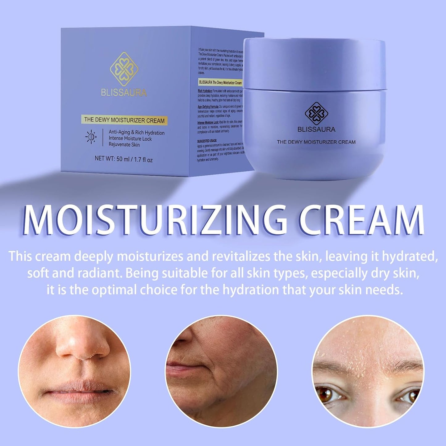 Dewy Skin Cream Moisture Surge Face Moisturizer Water Cream for Women with Purple Rice & Hyaluronic Acid - Rich Face Cream to Hydrate, Plump and Protect Dry and Combo Skin 50ml/1.7 fl oz-GlimoraGlow