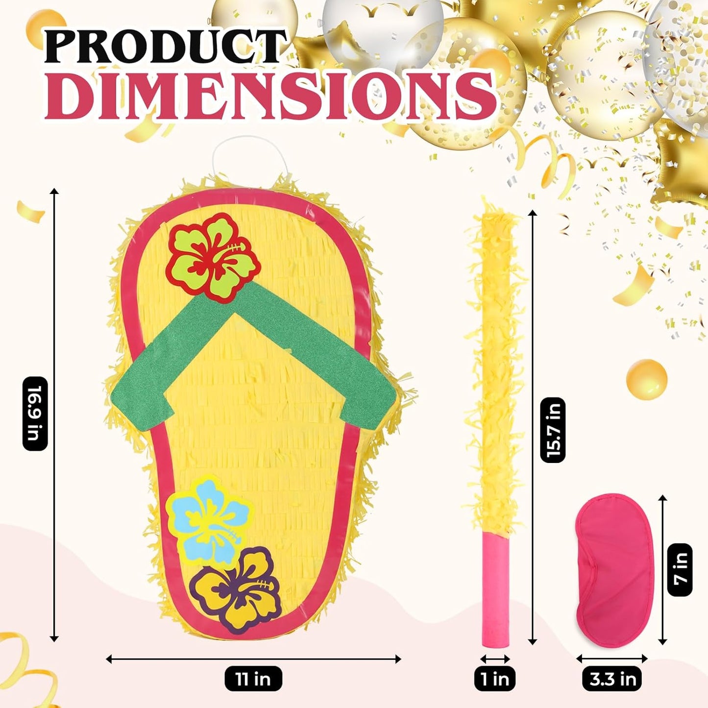 Sandal Pinatas Bundle with a Blindfold and a Bat(17 x 12 x 4 Inches), Perfect for kid's Birthday Parties, Summer Theme Parties and Decorations