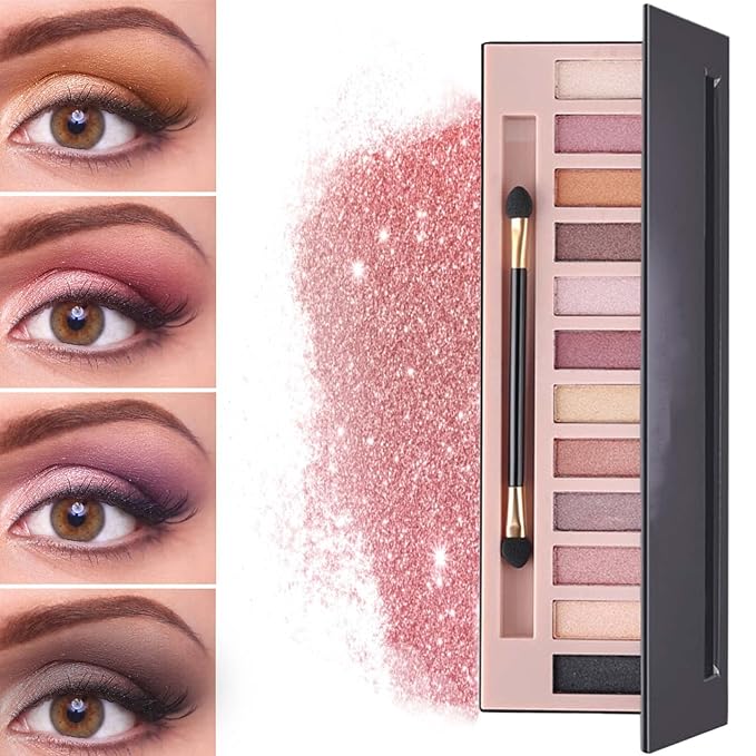 12 Color Naked Eyeshadow Palette,Pearly Earth Color Eyeshadow,Natural Shimmer Eyeshadow Palette,Professional Waterproof and Smudge Proof Eye Shadow Palette Kit,Eye Makeup Set for Women（B）-GlimoraGlow