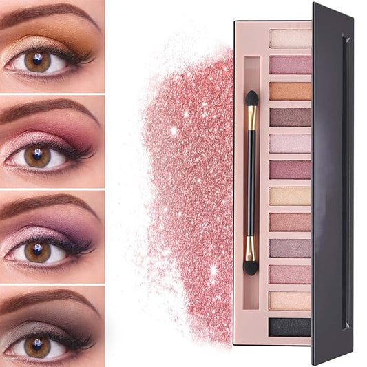 12 Color Naked Eyeshadow Palette,Pearly Earth Color Eyeshadow,Natural Shimmer Eyeshadow Palette,Professional Waterproof and Smudge Proof Eye Shadow Palette Kit,Eye Makeup Set for Women（B）-GlimoraGlow