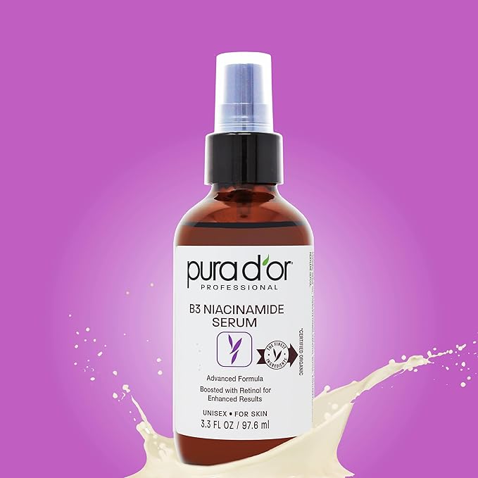 PURA D'OR B3 Niacinamide Advanced Facial Serum (3.3oz x3 = 9.9oz) Skin Care Formula with Retinol For Wrinkles, Hydration & Complexion - All Skin Types, Hypoallergenic - Women & Men-GlimoraGlow