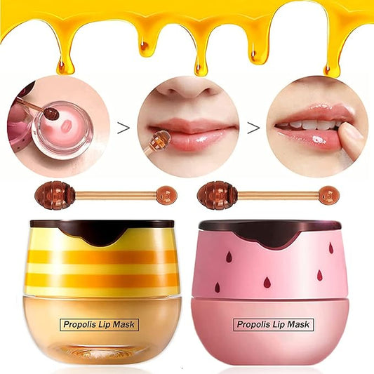2 Pack Nourishing Lip Balm Honey Pot, Moisturizing Honey & Strawberry Propolis Lip Mask, Hydrating & Prevention Dry and Cracked Lip Scrubs Exfoliator Lip Sleeping Mask Reduces Lip Lines-GlimoraGlow