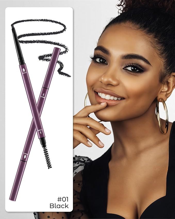 12Pcs Microblading Eyebrow Pencils Black Waterproof Eye Brow Pencil w/Eye Brow Razor & Scissors Kit 0.5mm Ultra-Fine Tip Creates Hair-Like Strokes for Women Effortless Natural Brows-GlimoraGlow