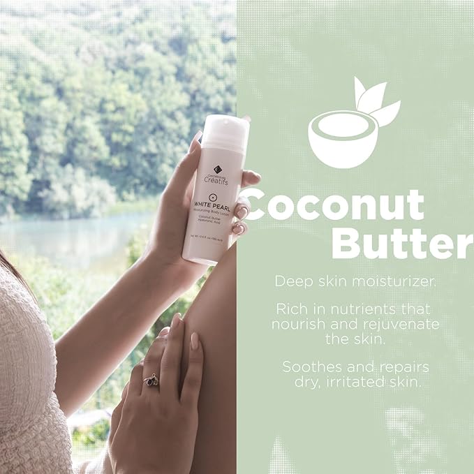 White Pearl Moisturizing Body Lotion with Coconut Butter and Hyaluronic Acid, 3.4 fl. oz.-GlimoraGlow