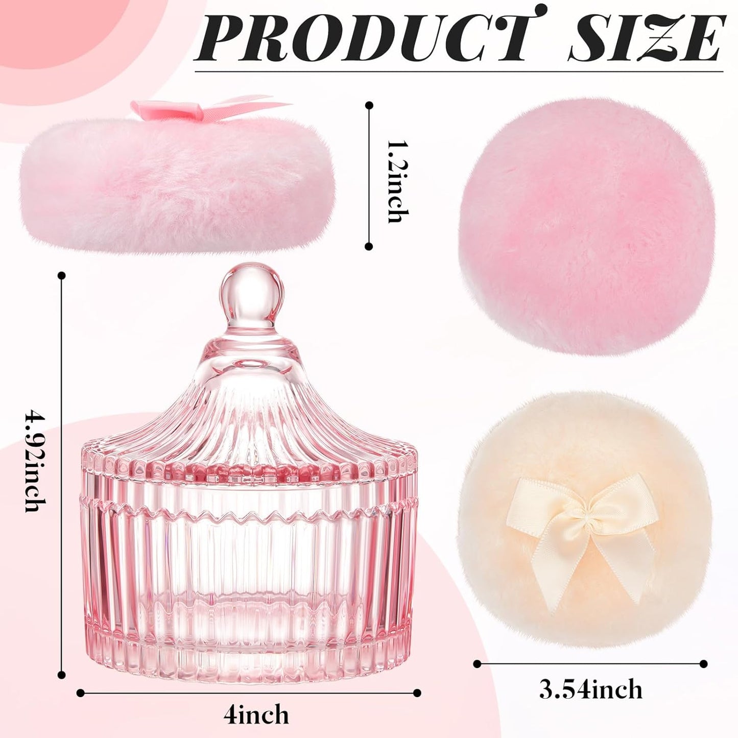Tioncy 3 Pcs Large Body Powder Puff and Container Crystal Container Soft Washable Reusable Velour Face Body Glitter Powder Puff Wet Dry Makeup Simple Style (Pink)-GlimoraGlow