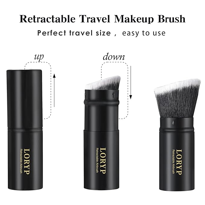 LORYP Retractable Makeup Brush Black Kabuki Foundation Brush for liquid Cream and Powder Makeup 2 Pack Travel Makeup Brush Set-GlimoraGlow