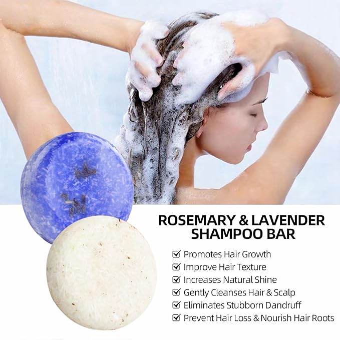 2 Pack Rosemary Lavender Hair Shampoo Bar,Deep Cleansing for Scalp Hair Loss Shampoo Soap,Organic Shampoo Oil Control for Hair Growth,Refreshing and Hydrating Bar,Gifts for Women Men-GlimoraGlow