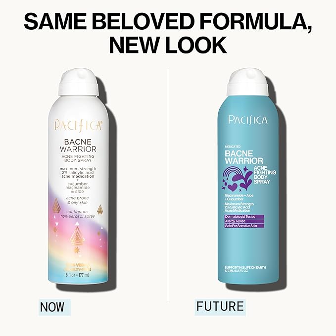 Pacifica Bacne Acne Cleanser Spray - Bacne Warrior - Body Spray for Acne Treatment - w/ 2% Salicylic Acid Niacinamide & Aloe - for Body, Chest & Back Acne for Teens & Adults Vegan Dermatologist Tested-GlimoraGlow