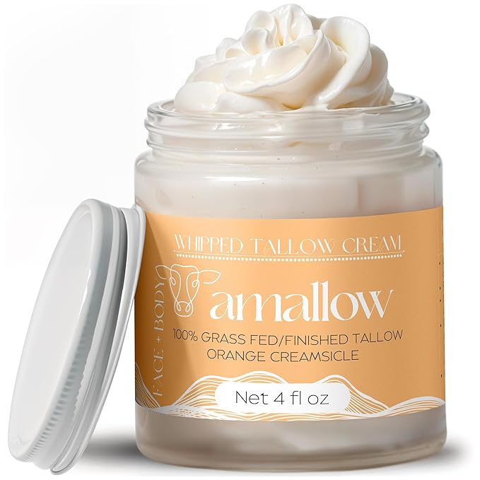Amallow 100% Grass Fed Beef Tallow for Skin Care - Face + Body - Whipped Moisturizer - Natural Lotion, 4 FL. oz. (Orange Creamsicle)-GlimoraGlow