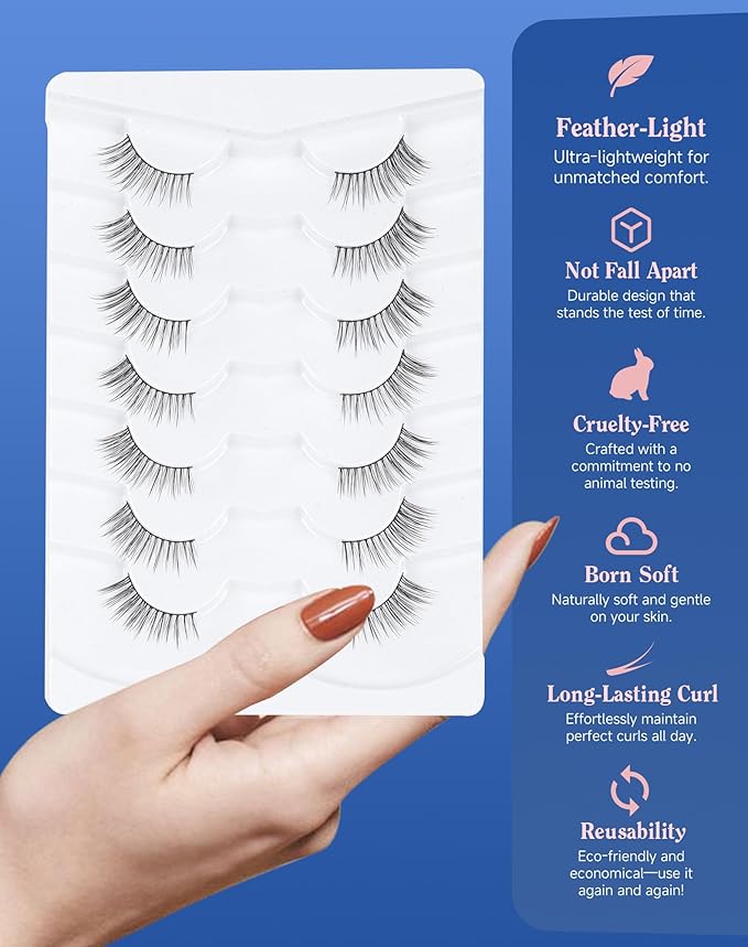 3/4 Lashes Half Natural Wispy Eyelashes Flared Corner Eyelashes False CatEye Lash Half Small Eyelash 7 Pairs D47-GlimoraGlow