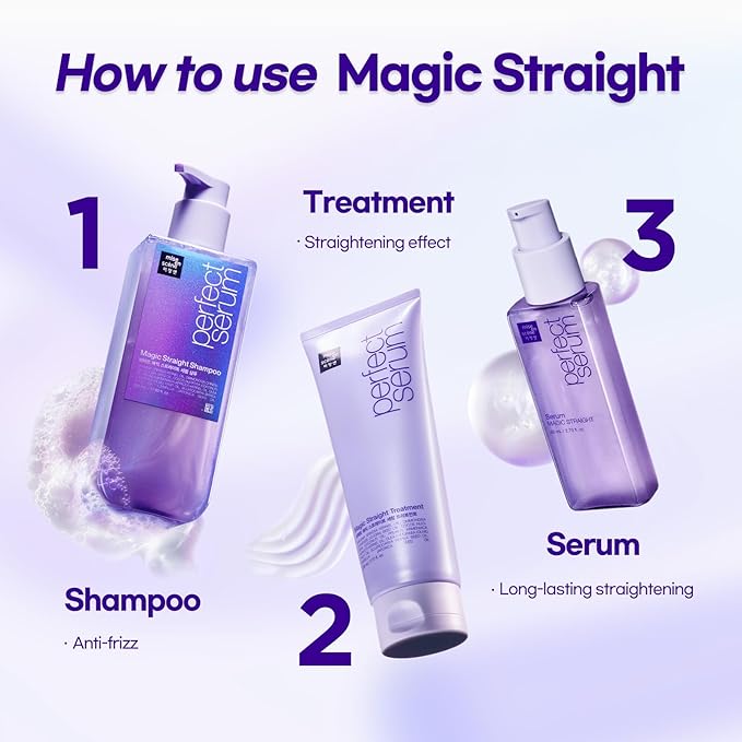 Mise En Scene Magic Straight Perfect Serum - Anti Frizz Hair Straightening Serum with heat protectant for straightener, hair tamer oil, Coconut Oil for Smooth, Silky, and Shiny Hair, 2.71 Fl Oz-GlimoraGlow