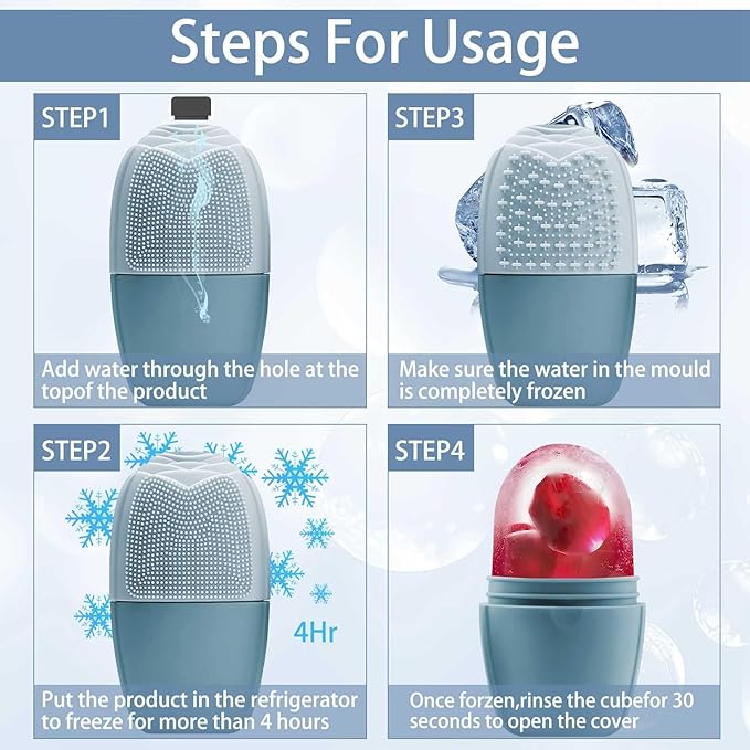XHJRI Ice Face Roller Massager,Ice Cube Roller for Face, Eyes and Neck Naturally Conditioning and Skin Care,De-Puff Eye Bags,Reduce Migraine Pain,Reusable Massage Silicone Ice Mold (New Blue)-GlimoraGlow