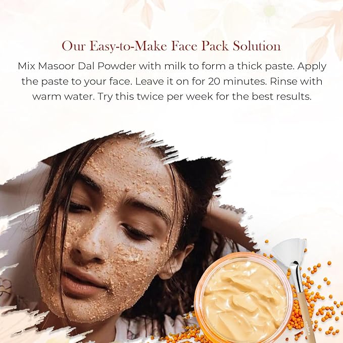 100% Natural Masoor Dal Powder | (3.5 Oz) Organic Lentils Powder for Face & Skin | Red Lentils Powder for Natural Face Pack | Dried Masoor Dal Cleansing Powder & Skin Brightener for Face-GlimoraGlow