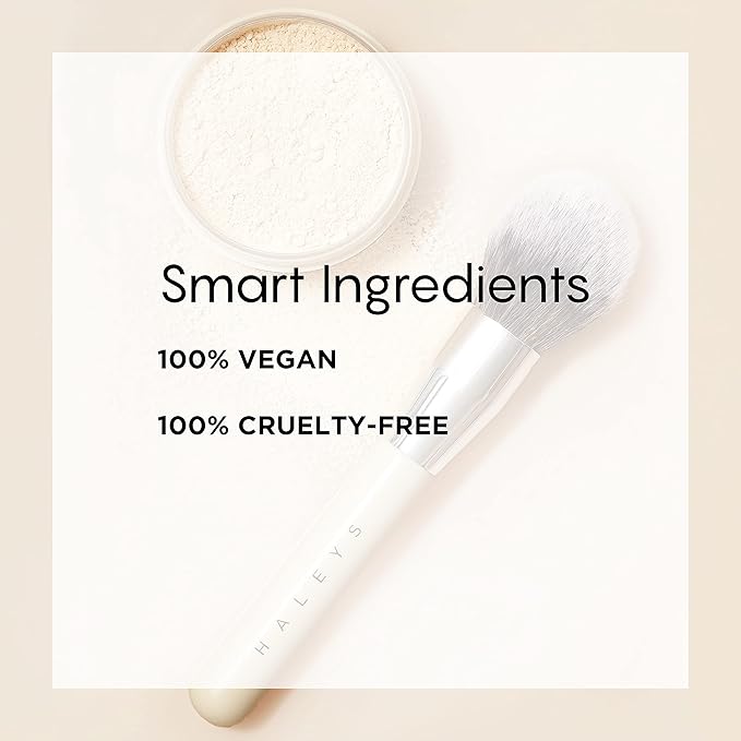 HALEYS Powder Brush VEGAN+CRUELTY-FREE, Soft, Streak-free, Perfect Blending, Buff, Blurs, Smooths, Control, Precision, Complexion tools, For powder, setting powder, blush, Sustainable Wood Handle-GlimoraGlow