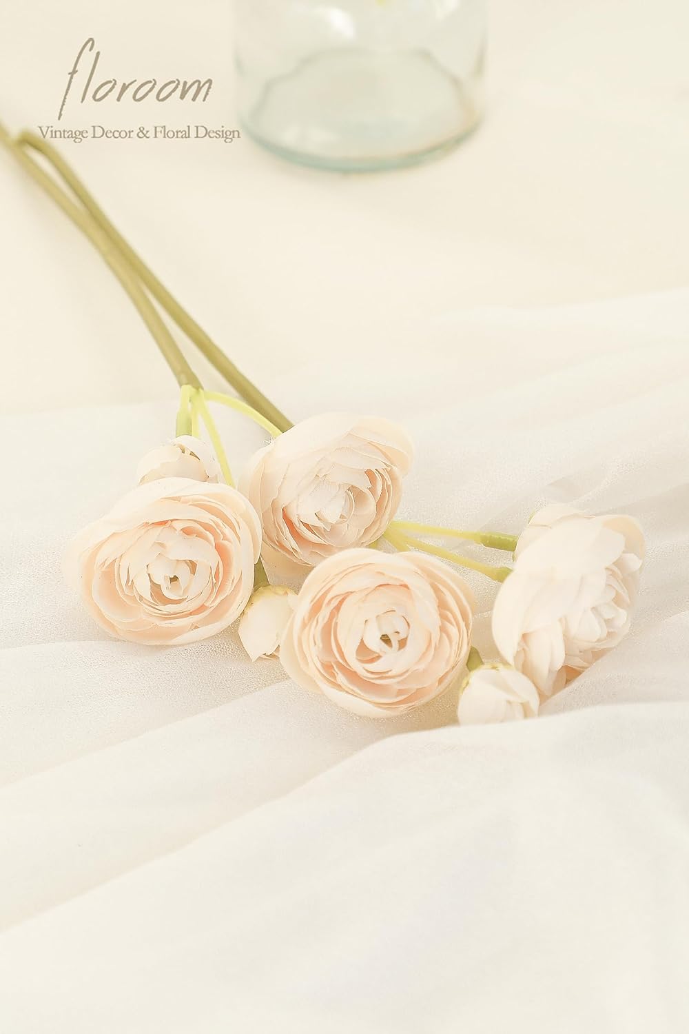 Floroom Ranunculus Artificial Flowers 18 Pcs Champagne Faux Silk Mini Ranunculus Bulk Fake Wedding Filler Flowers for DIY Cream Bouquets, Centerpieces, Bridal Shower Decorations & Arrangements