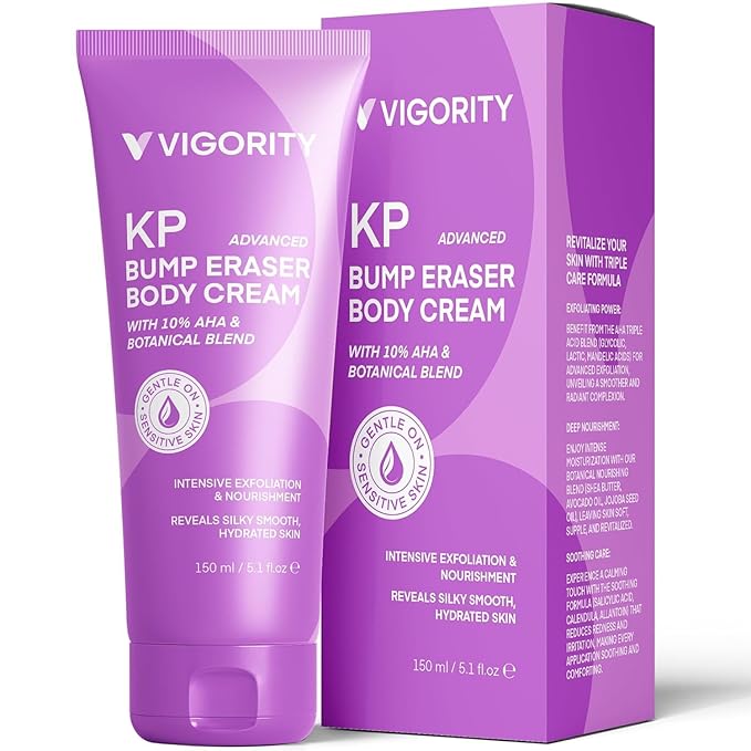 Vigority Keratosis Pilaris Treatment Cream with Lactic Acid – KP Body Bump Exfoliating Moisturizer for Rough, Bumpy, Dry & Flakey Skin, Strawberry Legs – 5.1 Oz-GlimoraGlow