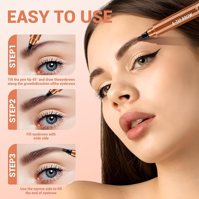 2025 New Magic Eyebrow Pencil, 3D Waterproof 4 Tipped Precise Brow Pen Microblading Eyebrow Pencil Contouring Pen Fine Stroke Microblading Creates Natural (Light Brown)-GlimoraGlow