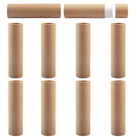 10 Pcs 25g Paperboard Lip Balm Tubes Refillable Krafts Paper Lipstick Tube Round Cardboard Empty Lip Gloss Container Holder Tubes for DIY Chapstick Salve Cosmetic Lotion Solid Perfume - Brown-GlimoraGlow