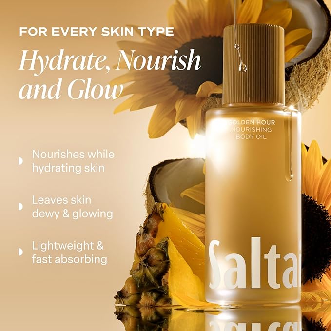 Saltair Body Oil. Luxurious Golden Hour After Shower and Bath Oil Moisturizer for Women and Men. Botanical, Non-Greasy, and Well-Absorbing Lotion for Hydrating Dry Skin. 4oz Pump Bottle-GlimoraGlow