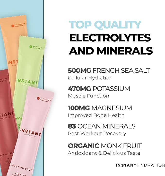 Instant Hydration Electrolytes Powder Packets - Variety Pack - Zero Sugar - Keto, Vegan, Gluten-Free, Non-GMO - Boost Recovery, Brain Function, Muscle & Tissue Health - 12 Sticks-GlimoraGlow
