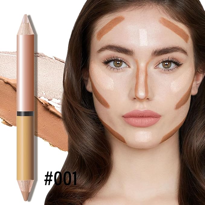 2 in 1 Cream Bronzer and Highlighter Stick,Cream Dual-Ended Highlight Contour Stick,Long Lasting & Waterproof Face Brighten Make up Pen-GlimoraGlow