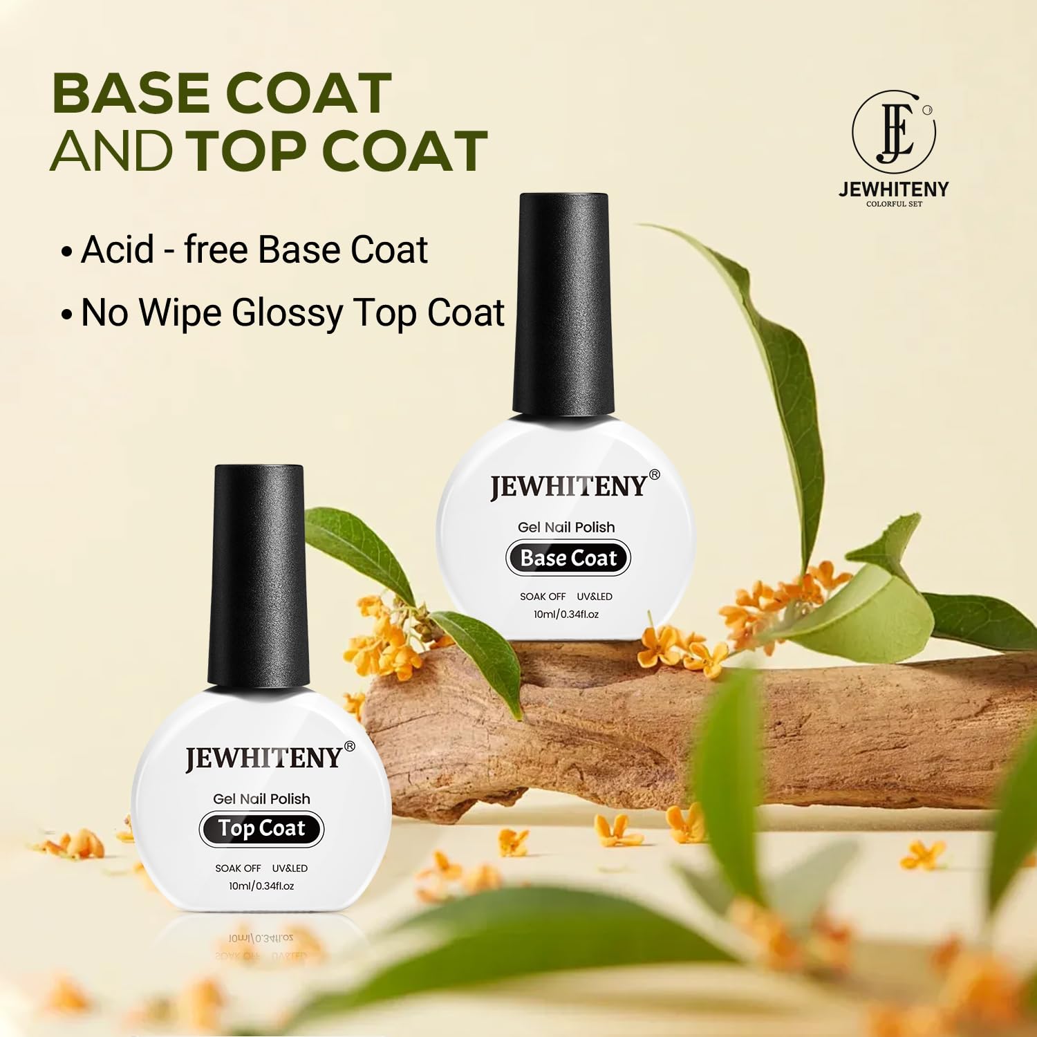 JEWHITENY 2 Bottles 10ML Gel Top Coat and Base Coat Set Gel Polish Long Lasting Glossy Shine Effect DIY Nail Art Design Need U V Lamp Curing-GlimoraGlow