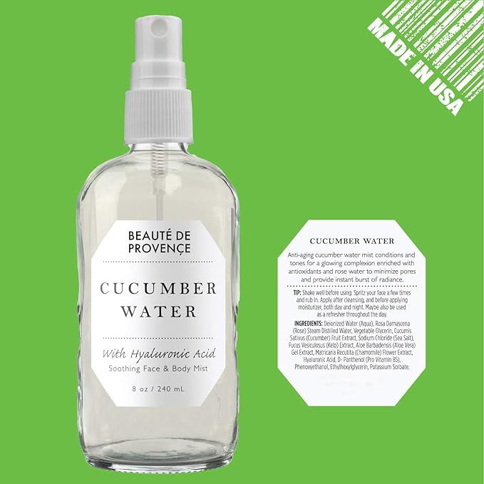 | Face & Body Mist Spray - Soothing Cucumber Water With Moisturizing Hyaluronic Acid | Instant Soothing, Cooling, Conditioning | 8 FL OZ-GlimoraGlow