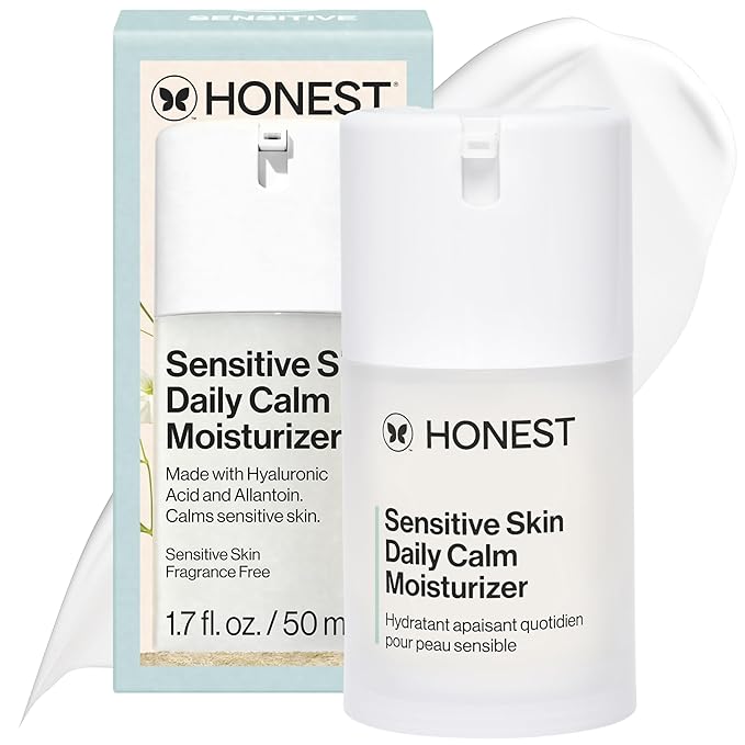 Honest Beauty Sensitive Skin Daily Calm Lightweight Moisturizer | Reduces Redness, Hydrates, + Calms Skin | Hypoallergenic, Fragrance Free, Vegan | 1.7 fl oz-GlimoraGlow
