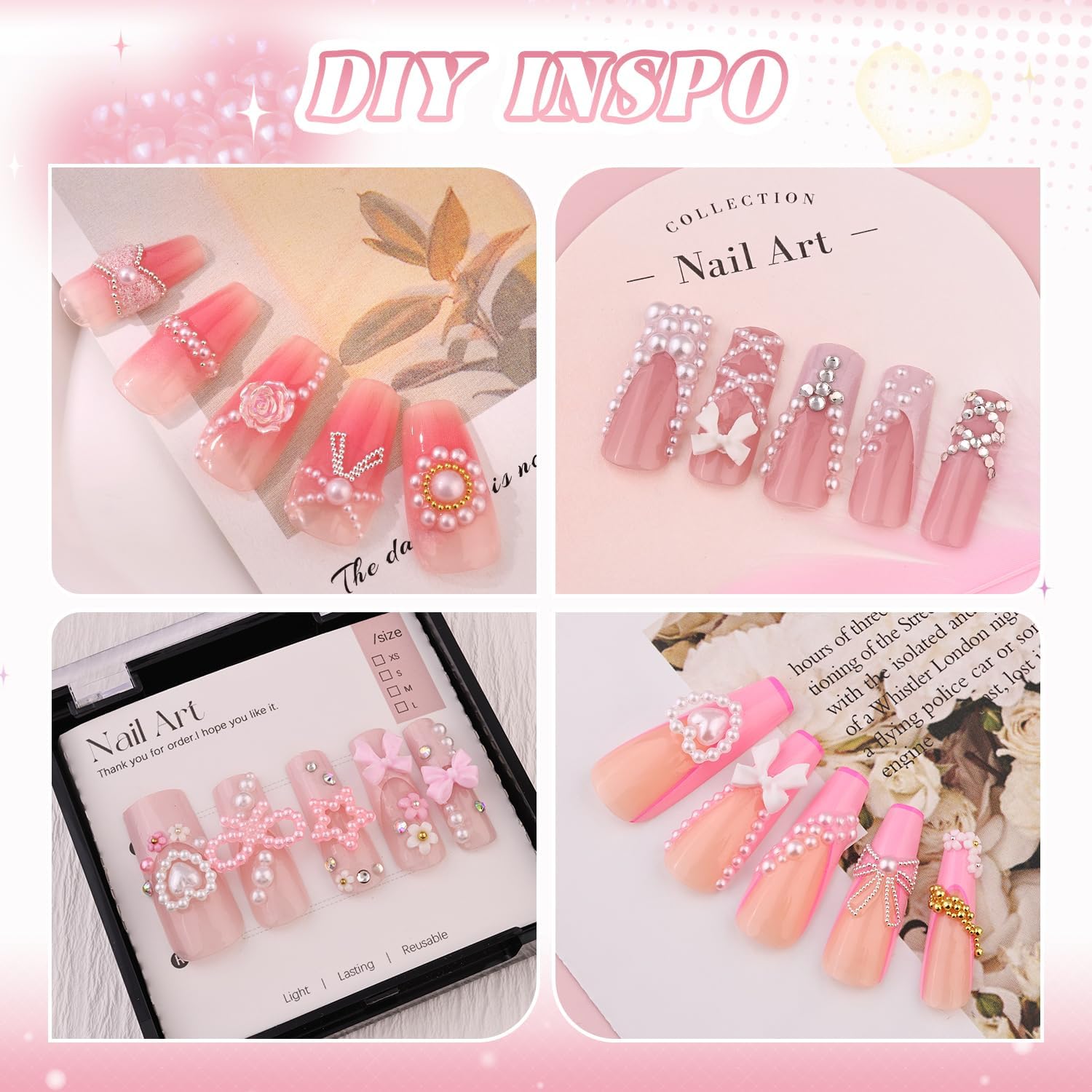 2 Boxes Flatback Pearls (White) and Metal Nail Beads (Silver+Gold) for Acrylic Nail Tips Manicure Decor-GlimoraGlow