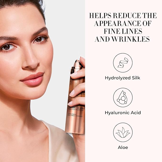 LUMINESS Silk Airbrush Spray Foundation & Buffing Brush Kit – Full Coverage Foundation & Dual-Sided Buffing Brush - Buildable Coverage, Anti-Aging Formula Hydrates & Moisturizes - Neutral Fair-GlimoraGlow