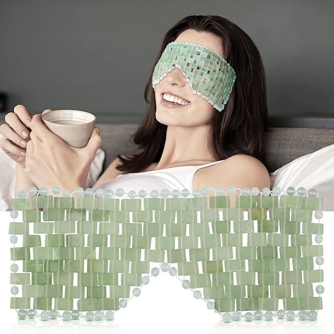 Jade Eye Mask, gemshan 2 Pcs Stone Eye Mask Hot or Cold Use, Green Jade Facial Eye Sleeping Mask-GlimoraGlow