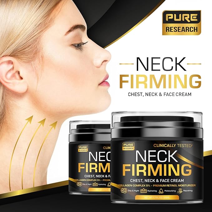 PURE RESEARCH Neck Firming Cream - Anti Wrinkle Cream Day & Night Face Neck and Décolleté Cream - Moisturizing, Lifting & Hydrating-GlimoraGlow