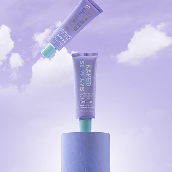 Naked Sundays SPF 50 Mineral Glow Sunscreen, Daily Hydrating Facial Moisturizer & Primer with Zinc Oxide, Sheer Tint, Broad Spectrum SPF Lotion (Jumbo 80ml)-GlimoraGlow